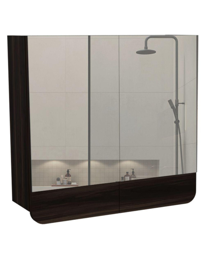Gabinete de Baño Alondra,  Caoba y Gris, con Dos Puerta Batibles y Dos Espejos
