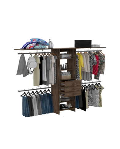 Closet Abierto Leda, Chocolate, con Cuatro Tubos Cromados