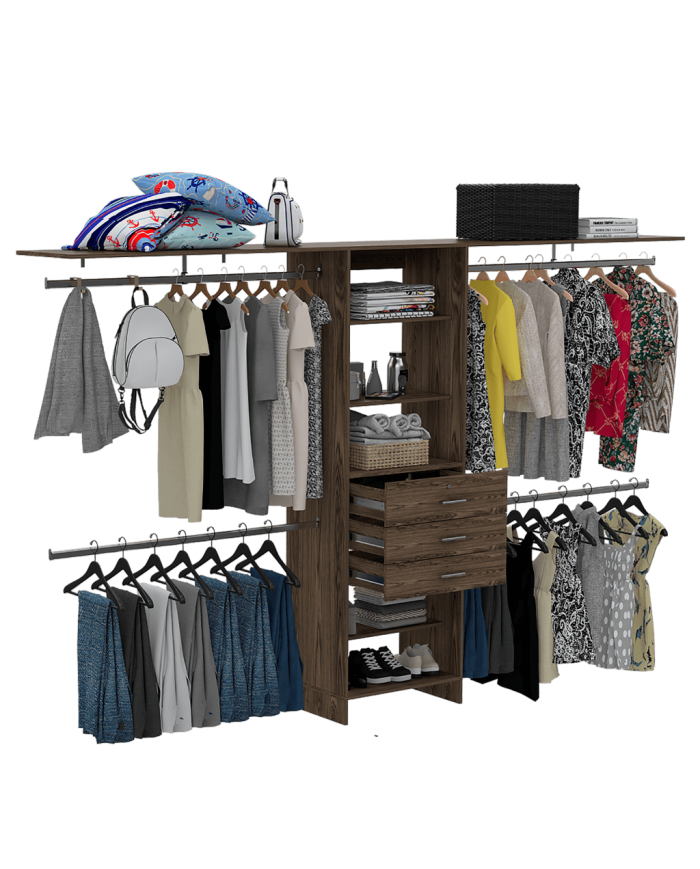 Closet Abierto Leda, Chocolate, con Cuatro Tubos Cromados