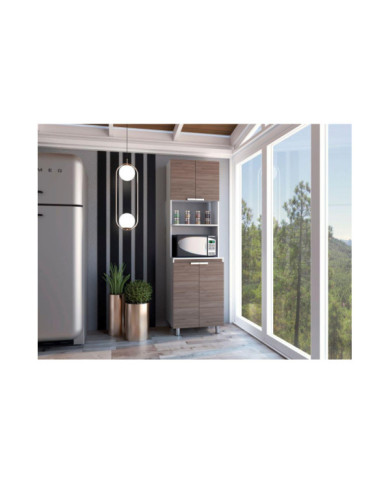 Módulo Microondas Diamante, Blanco y Castaño, con Cuatro Puertas Batientes