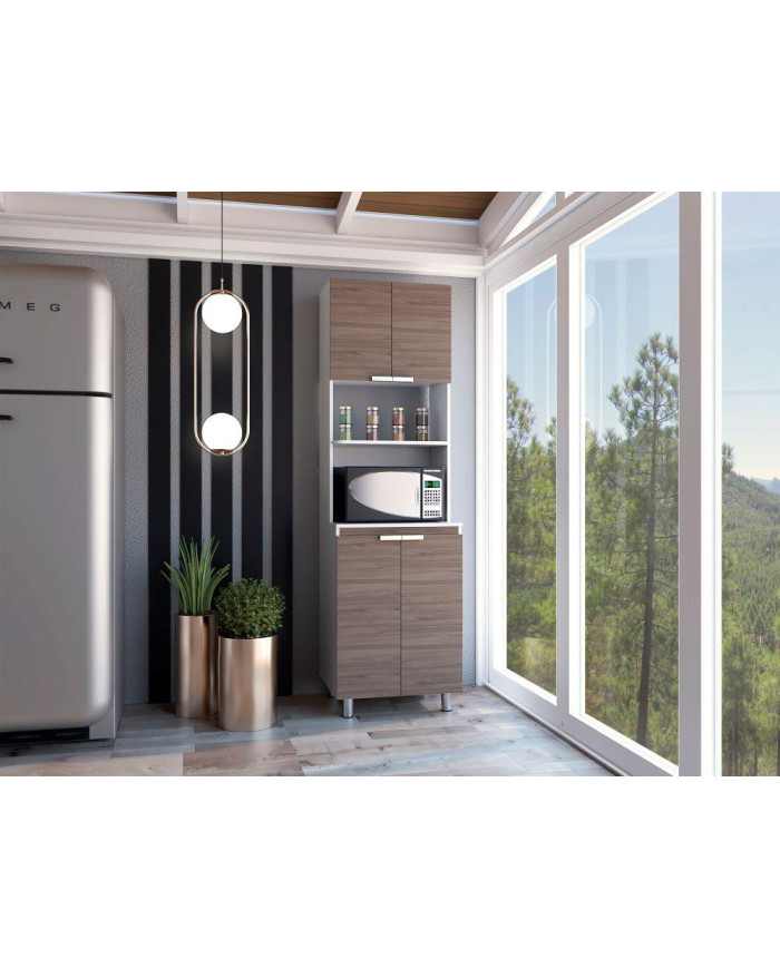 Módulo Microondas Diamante, Blanco y Castaño, con Cuatro Puertas Batientes