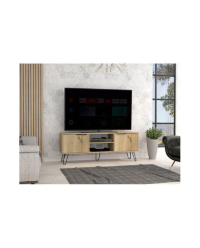 Mesa de Tv Ali, Café Claro y Wengue, 65 Pulgadas 1 Entrepaño y 2 Puertas Mai