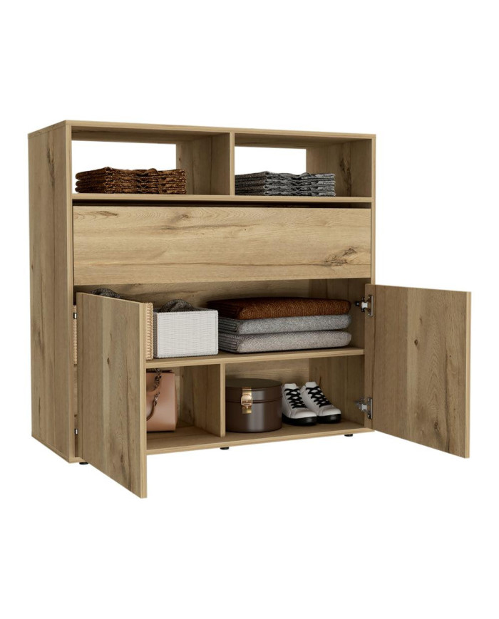 Organizador Felix, Café Claro, con Dos Puertas Abatibles y Un Cajón