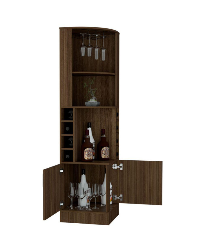 Bar Esquinero Celeste, Chocolate, con Dos Puertas y Espacio Porta Copas    ZF
