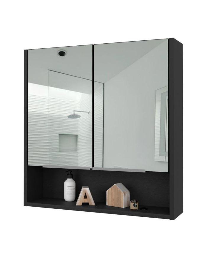 Gabinete de Baño Rawana, Wengue, Incluye Espejo y Entrepaños Para Guardar Objetos de Aseo  ZF