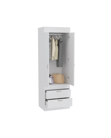 Closet Agata, Blanco, con Dos Cajones y Tubo Cromado Para Colgar Ropa ZF