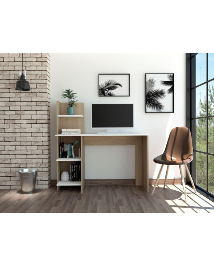 Escritorio Vilna, Rovere y Blanco, con Amplia Superficie de Trabajo