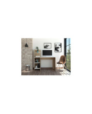 Escritorio Vilna, Rovere y Blanco, con Amplia Superficie de Trabajo
