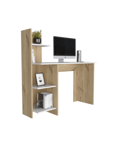 Escritorio ¡Wow!, Café Claro y Blanco Vainilla, con Cuatro Entrepaños y Amplio Espacio ZF