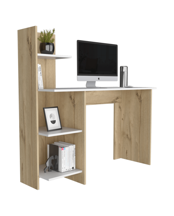 Escritorio ¡Wow!, Café Claro y Blanco Vainilla, con Cuatro Entrepaños y Amplio Espacio ZF