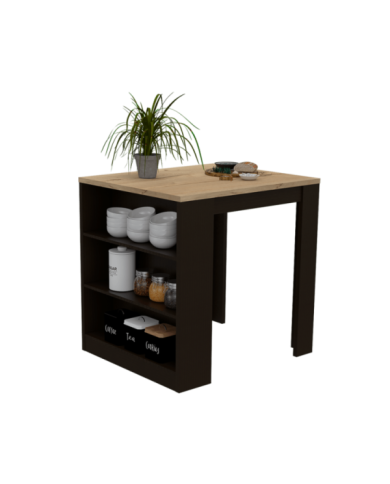 Barra de Cocina Mayer, Wengue y Miel, con Amplia Superficie y Tres Entrepaños ZF