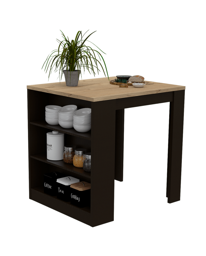 Barra de Cocina Mayer, Wengue y Miel, con Amplia Superficie y Tres Entrepaños ZF