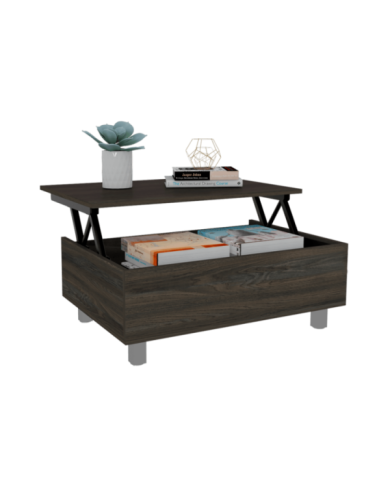 Mesa de Centro Albar, Grafito, con Cajón Interno y Patas Metálicas  ZF