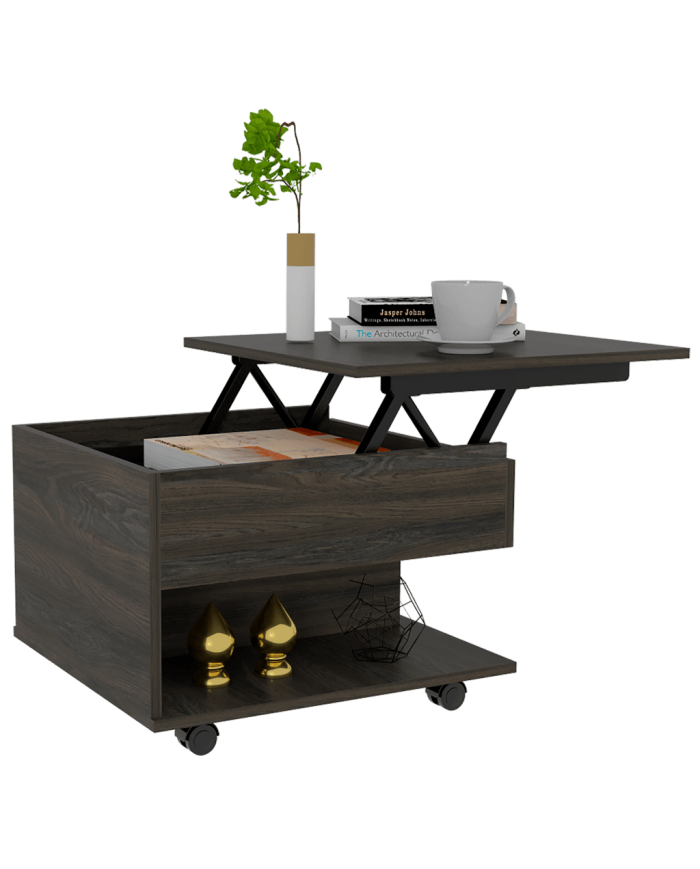 Mesa de Centro Salento, Grafito, con Espacio Extensible y Rodachinas de Freno ZF