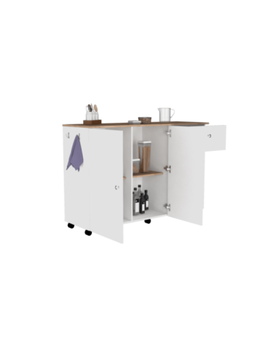 Barra de Cocina Victory, Blanco y Café Claro, con Rodachines    ZF