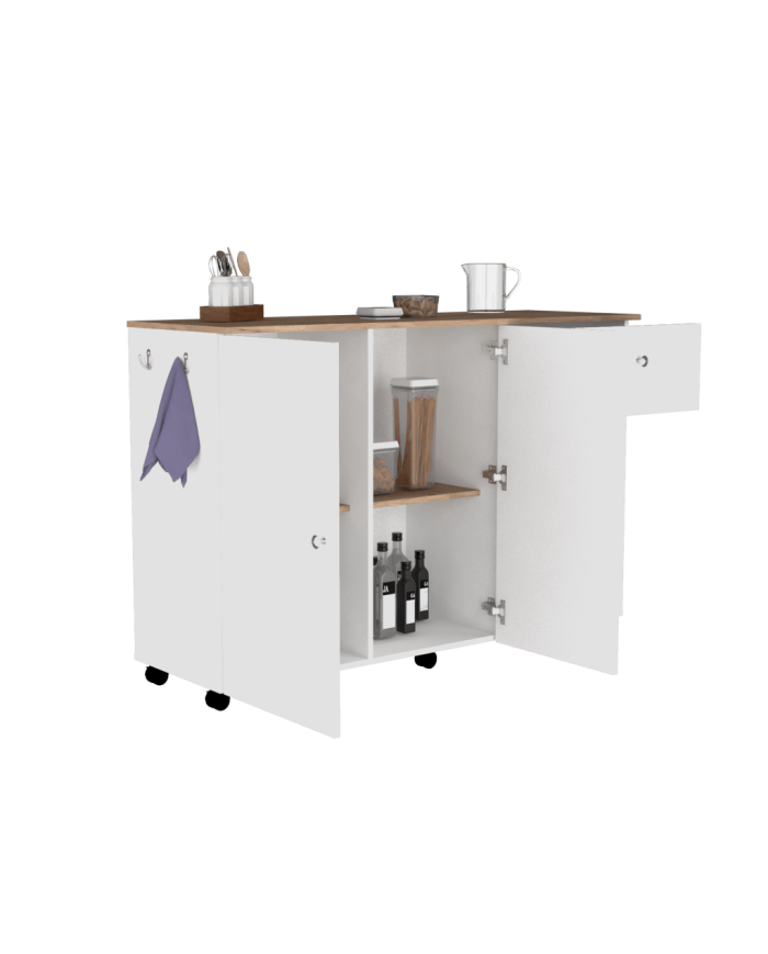 Barra de Cocina Victory, Blanco y Café Claro, con Rodachines    ZF