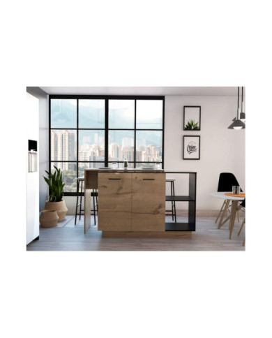 Barra de Cocina Silicia, Wengue y Café Claro, con Dos Puertas Batientes  ZF