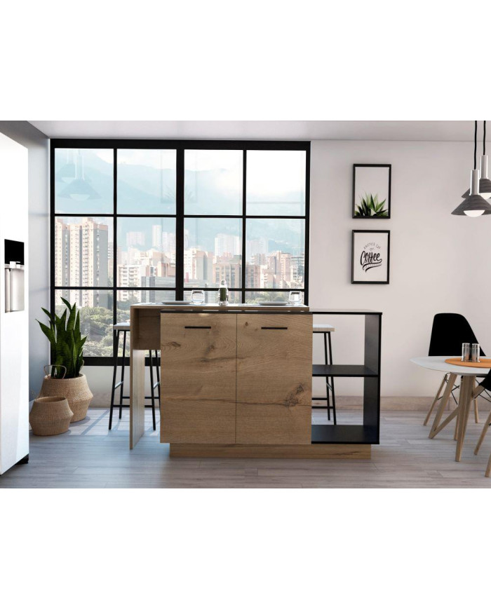 Barra de Cocina Silicia, Wengue y Café Claro, con Dos Puertas Batientes  ZF