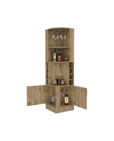 Bar Esquinero Celeste, Macadamia, con Dos Puertas y Espacio Porta Copas