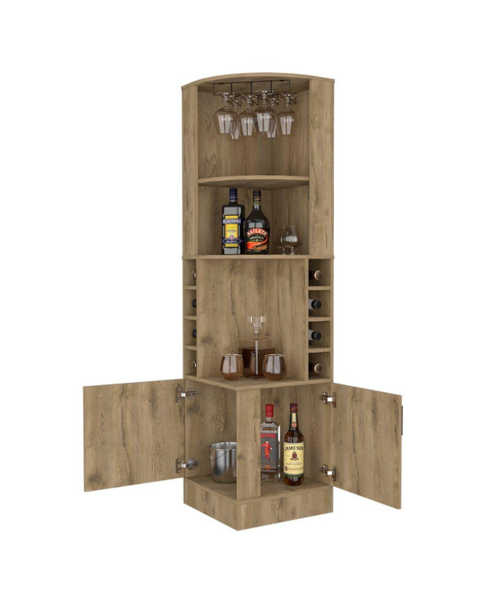 Bar Esquinero Celeste, Macadamia, con Dos Puertas y Espacio Porta Copas