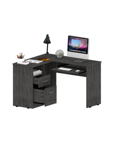 Escritorio En L Dallet, Gris, con Dos Cajones Deslizables