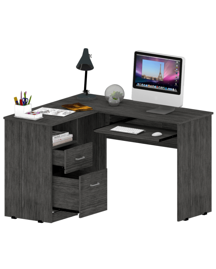Escritorio En L Dallet, Gris, con Dos Cajones Deslizables