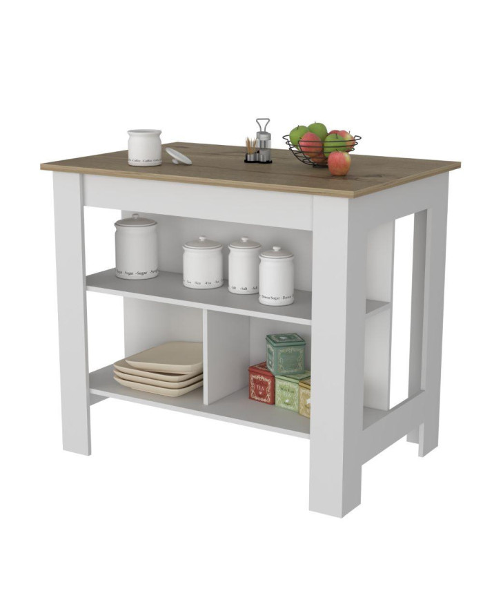 Barra de Cocina Cala, Café Claro y Blanco, con Amplia Supeicie En La Mesa    ZF