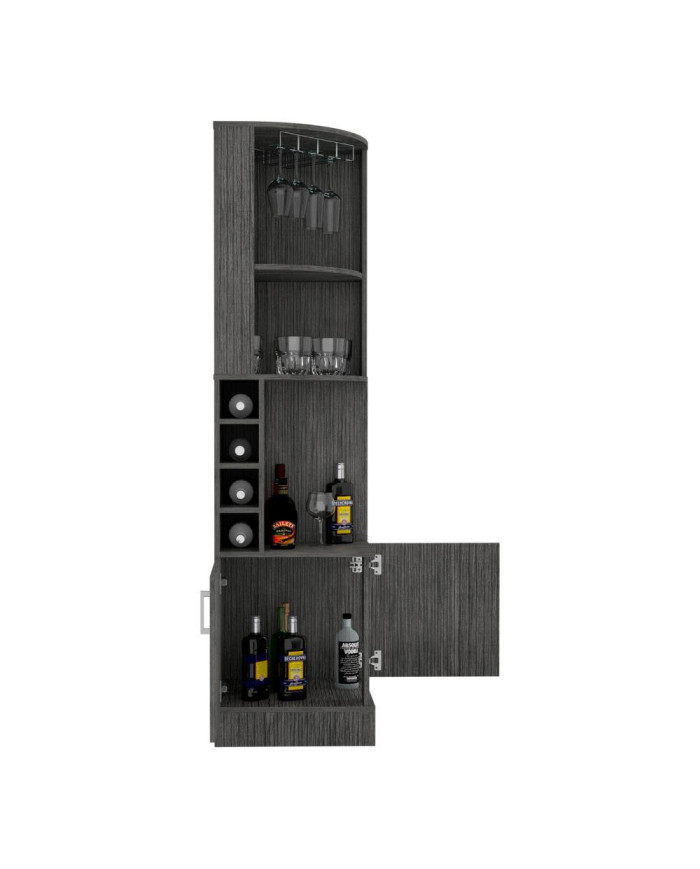 Bar Esquinero Celeste, Gris, con Dos Puertas y Espacio Porta Copas ZF