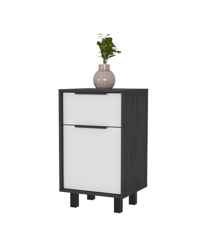 Mesa de Noche Wesley, Blanco y Gris, con Diseño Practico, Funcional y Moderno    ZF