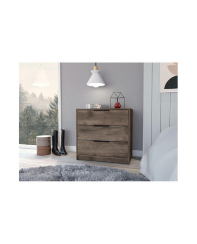 Organizador Wesley, Nogal, con Tres Cajones Organizadores y Manijas Metálicas ZF