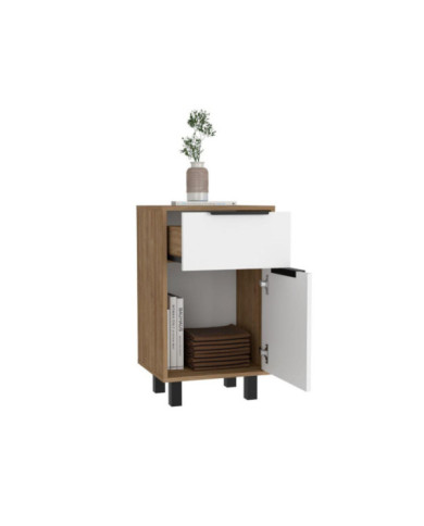 Mesa de Noche Wesley, Blanco y Miel, con Diseño Practico, Funcional y Moderno ZF