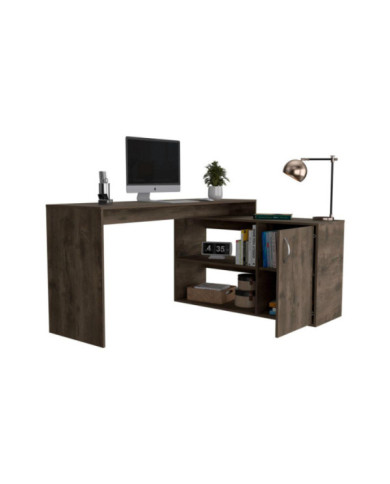Escritorio En L Moscú, Nogal, con Un Cajón y Dos Entrepaños ZF