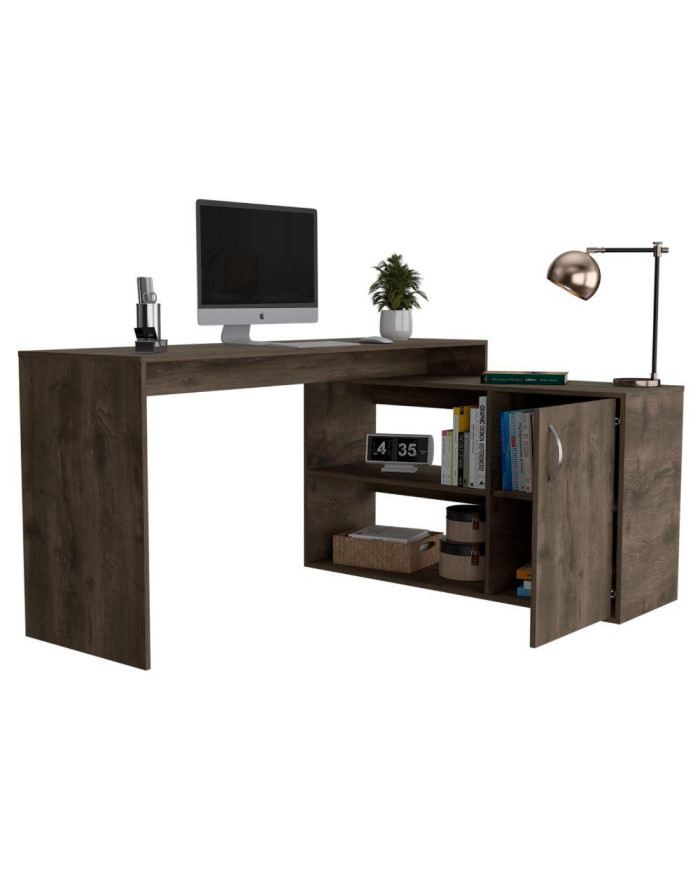 Escritorio En L Moscú, Nogal, con Un Cajón y Dos Entrepaños ZF