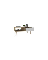Mesa de Centro Raichel, Café Claro y Blanco, con Patas de Madera y Amplios Espacios Para Elementos Decorativos ZF