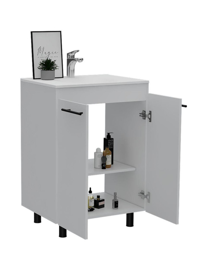 Mueble Lavamanos Anney, Blanco Nevado, con Dos Puertas Batientes Diseño Moderno    ZF