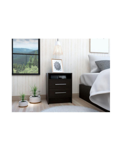 Mesa de Noche Douglas, Wengue, con Un Entrepaño Superior y Dos Cajones Organizadores