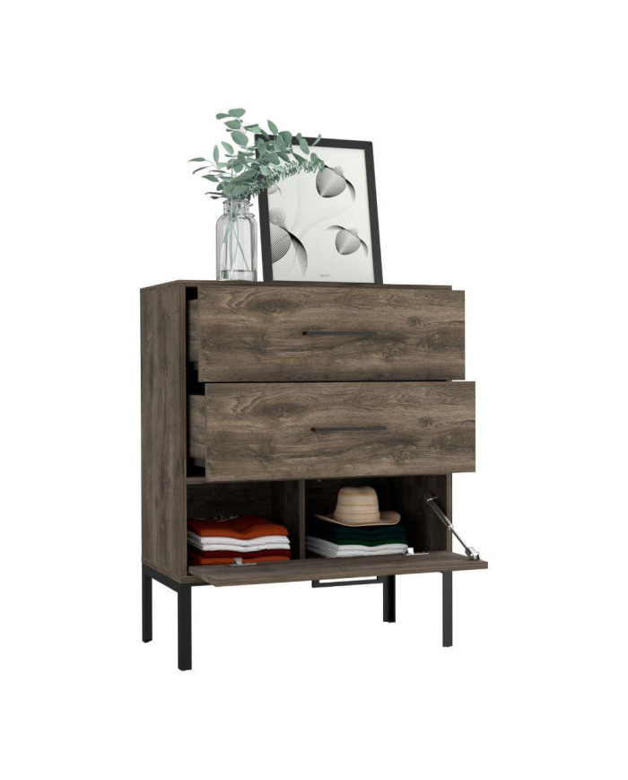 Organizador Sory, Nogal, con Patas y 3 Cajones Para Su Almacenamiento   ZF