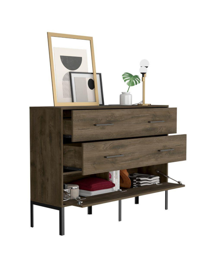 Organizador Doble Sory, Nogal, con Dos Cajones y Una Puerta Abatible ZF