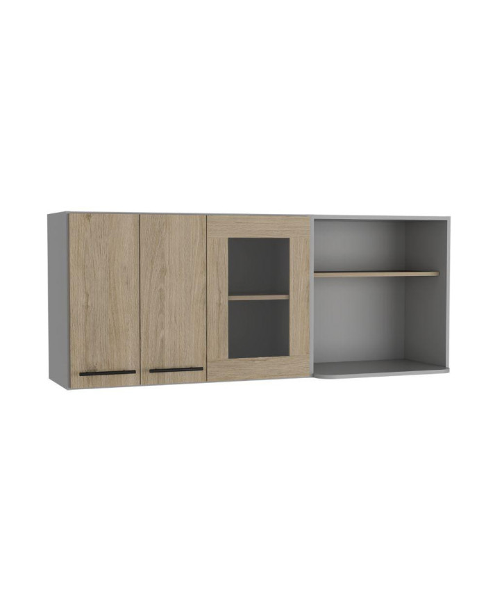 Gabinete Superior Frello, Beige y Gris, con Dos Puertas y Espacio Para Ubicar Microondas ZF