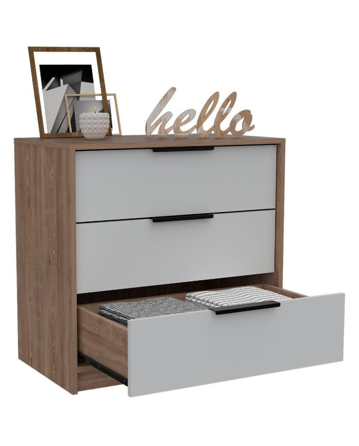 Organizador Wesley, Miel Blanco, con Tres Cajones Organizadores y Manijas Metálicas    ZF