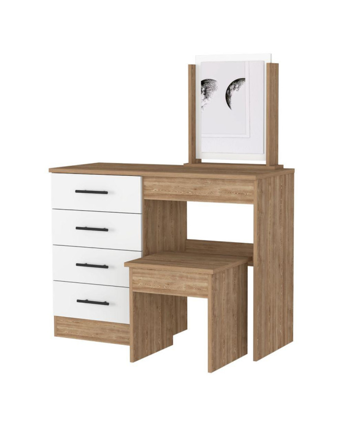 Mueble Tocador Wesley, Miel y Blanco, con Cuatro Cajones Para Ubicar Maquillaje  ZF