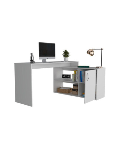 Escritorio En L Axis, Blanco Nevado, con una Puerta batiente y cuatro Entrepaños ZF