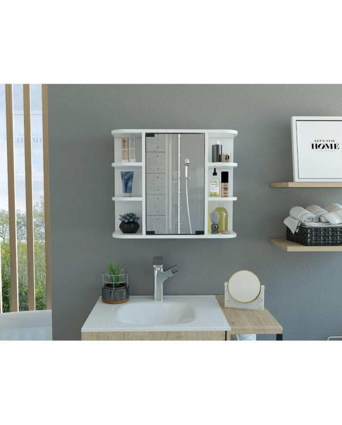 Gabinete de Baño Delio, Blanco, con Una Puerta de Espejo Abatibley Seis Entrepaños    ZF