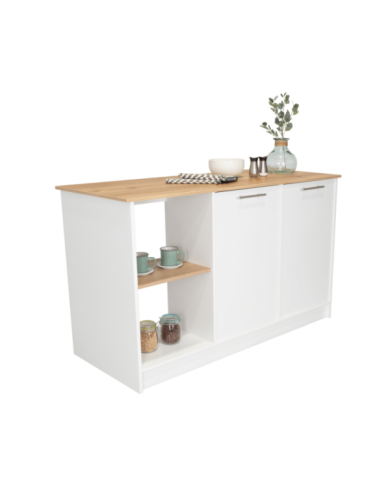 Barra de Cocina Samara, Blanco y Café Claro, con Dos Puertas y Entrepaños ZF