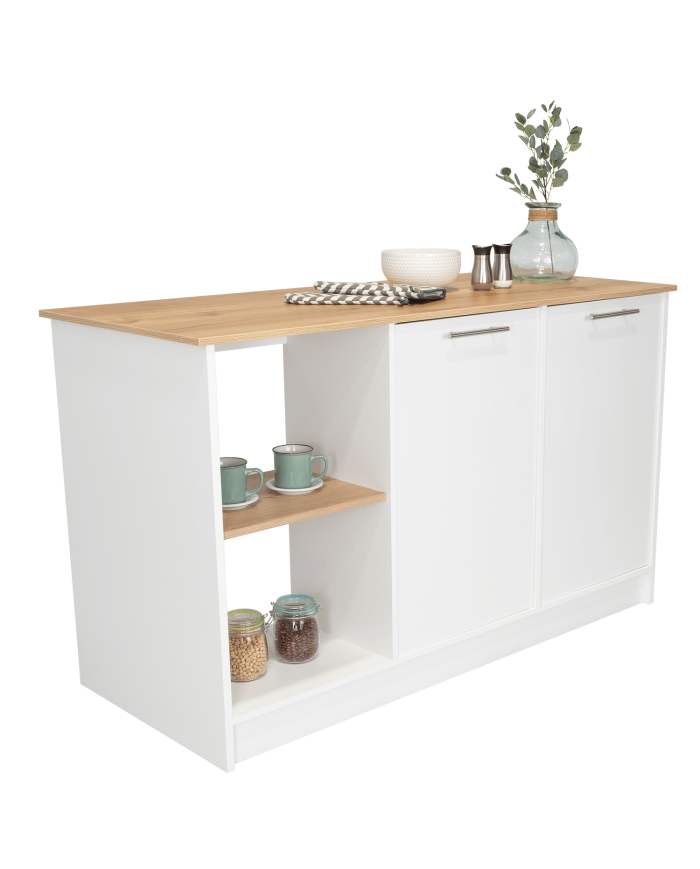 Barra de Cocina Samara, Blanco y Café Claro, con Dos Puertas y Entrepaños ZF