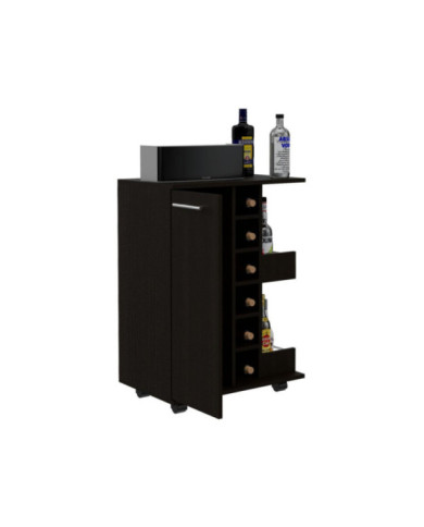 Bar Cart, Wengue, con Espacio Para Botellas y Porta Copas  ZF