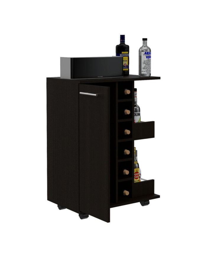 Bar Cart, Wengue, con Espacio Para Botellas y Porta Copas  ZF