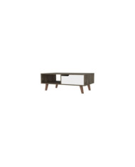 Mesa de Centro Raichel, Nogal y Blanco, con Patas de Madera y Amplios Espacios Para Elementos Decorativos  ZF