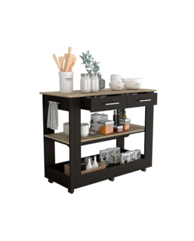 Barra de Cocina Cala, Wengue y Café Claro, con Rodachines ZF