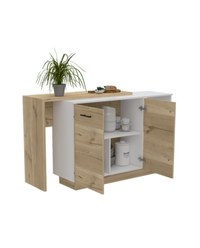 Barra de Cocina Eris, Café Claro y Blanco, con Dos Puertas Batientes ZF